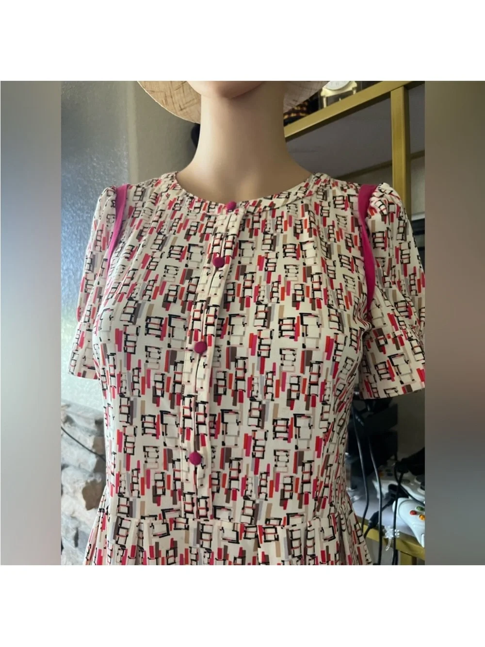 Girls Pink Patterned Short Sleeve Dress